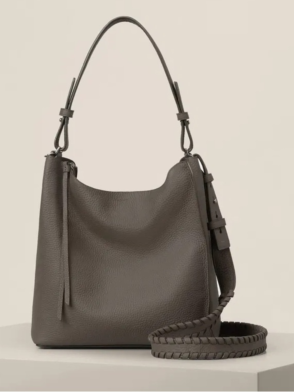 All Saints Kita Leather Crossbody Shoulder Bag in Storm Grey